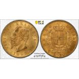 Italy Vittorio Emanuele II 1865 T BN Gold 20 Lire PCGS MS63 #42926364 (AGW=0.1867 oz.)