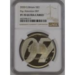 2020 Silver 2 Pounds (1 oz.) James Bond, Pay Attention Proof NGC PF 70 ULTRA CAMEO #6027998-017 Box