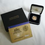 2002 Gold Sovereign Golden Jubilee Proof About FDC Box & COA (AGW=0.2355 oz.)
