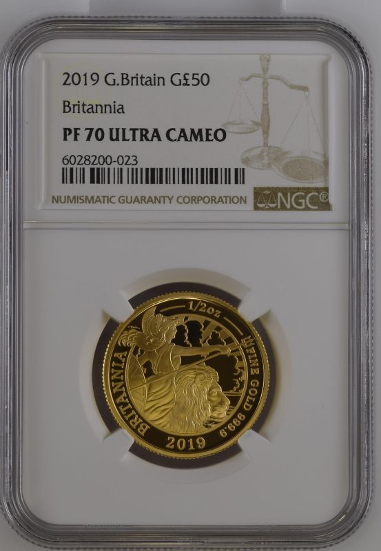 2019 Gold 50 Pounds (1/2 oz.) Britannia NGC PF 70 ULTRA CAMEO #6028200-023 - Image 3 of 4