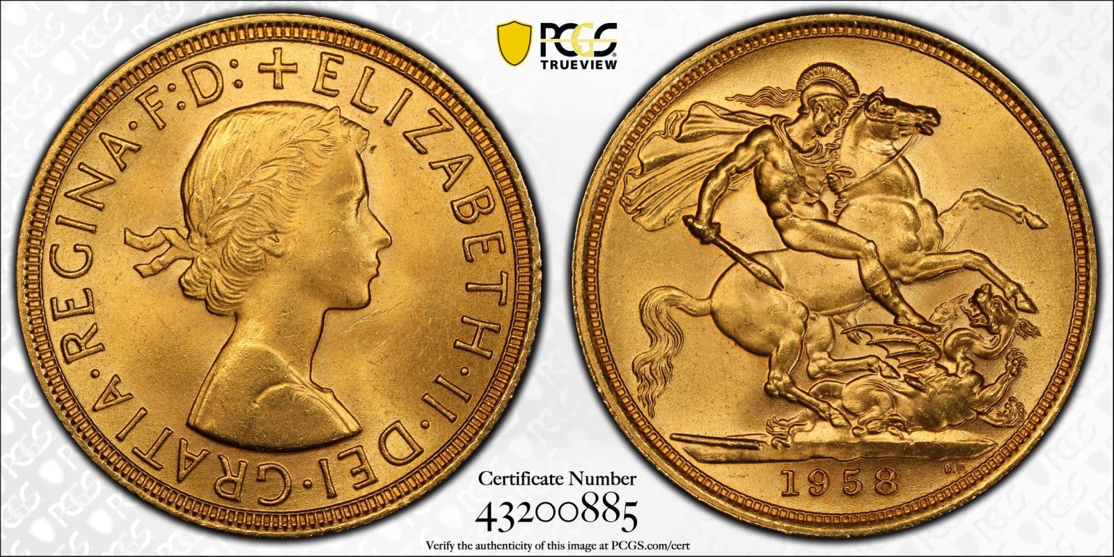 1958 Gold Sovereign PCGS MS65+  #43200885 (AGW=0.2355 oz.) - Image 3 of 3