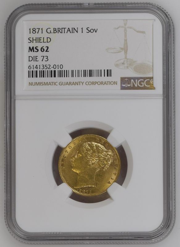1871 Gold Sovereign Shield NGC MS 62 #6141352-010 (AGW=0.2355 oz.) - Image 3 of 4