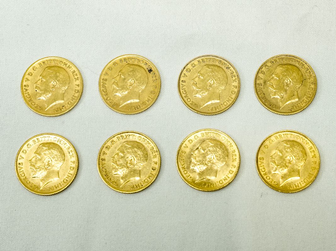 1911 1912 1913 Lot of 8 Gold Half-Sovereigns Various conditions (AGW=0.9412 oz.)