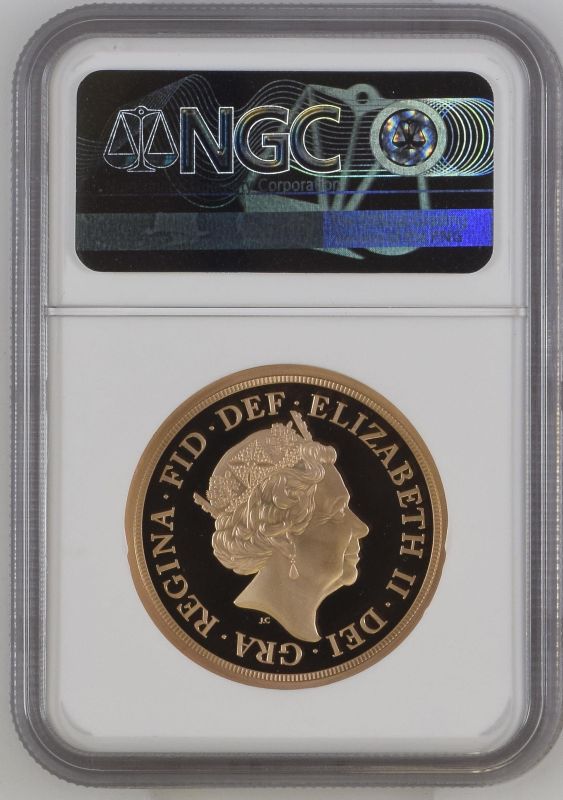 2022 Gold 5 Pounds (5 Sovereigns) Platinum Jubilee Proof Pattern Piedfort NGC PF 70 ULTRA CAMEO #288 - Image 4 of 4