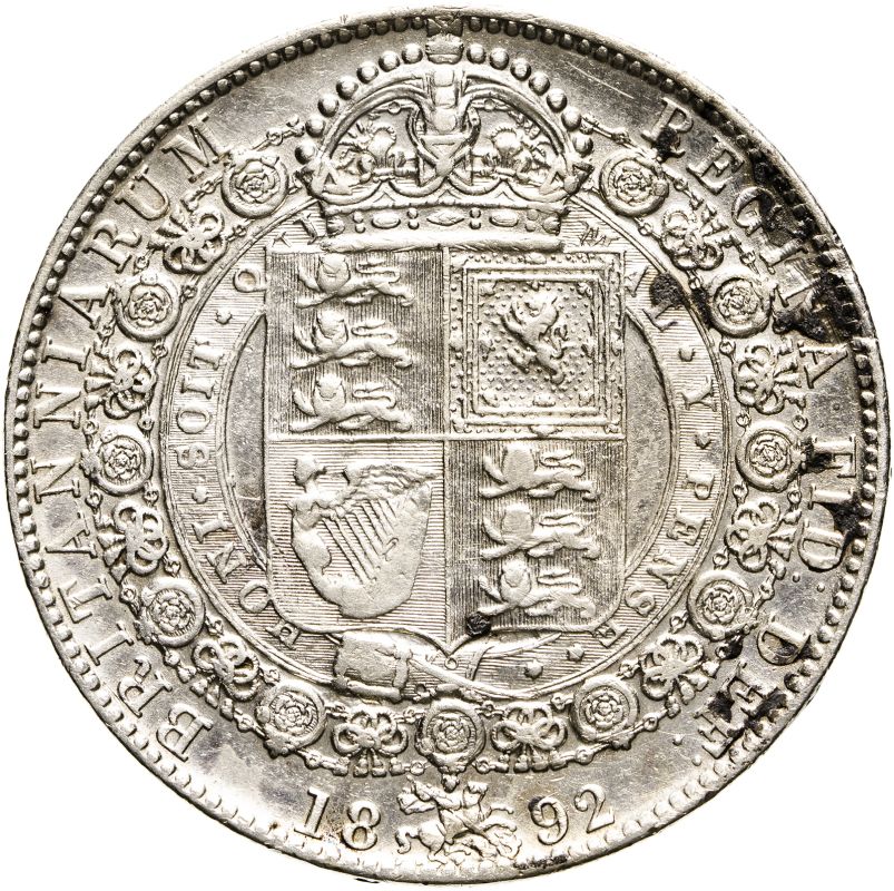 1892 Silver Halfcrown Very fine, harshly cleaned - Image 2 of 2