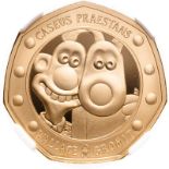 2019 Gold 50 Pence Wallace and Gromit Proof NGC PF 70 ULTRA CAMEO #6030169-002 Box & COA (AGW=0.4570