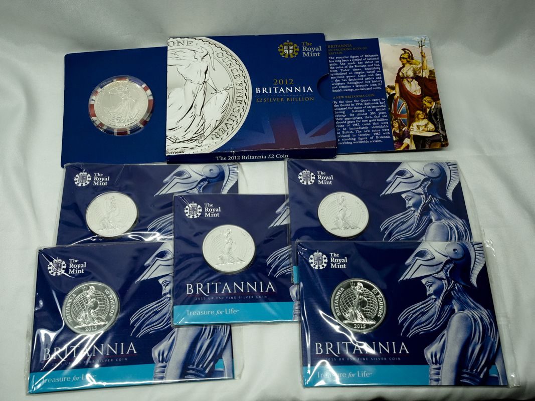 2012 & 2015 Lot of 6 Silver Britannias BU (ASW=6.0210 oz.)
