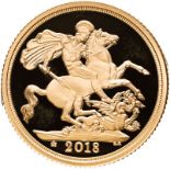 2018 Gold Sovereign Sapphire Jubilee Proof Box & COA (AGW=0.2355 oz.)
