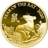 United Kingdom Elizabeth II 2020 Gold 100 Pounds (1 oz.) Year of the Rat Proof Box & COA