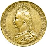 Australia, Victoria, 1887 M Gold Sovereign, Second Legend, Rare - About Extremely Fine