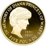 United Kingdom Elizabeth II 1999 Gold 5 Pounds (Crown) Princess Diana Proof Box & COA (AGW=1.1777 oz