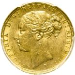 Australia, Victoria, 1884 M Gold Sovereign, St George, WW Buried - PCGS AU 55