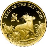 United Kingdom Elizabeth II 2020 Gold 25 Pounds (1/4 oz.) Year of the Rat Proof Box & COA