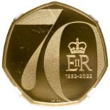 United Kingdom Elizabeth II 2022 Gold 50 Pence Platinum Jubilee Commemoration Proof NGC PF 70 ULTRA