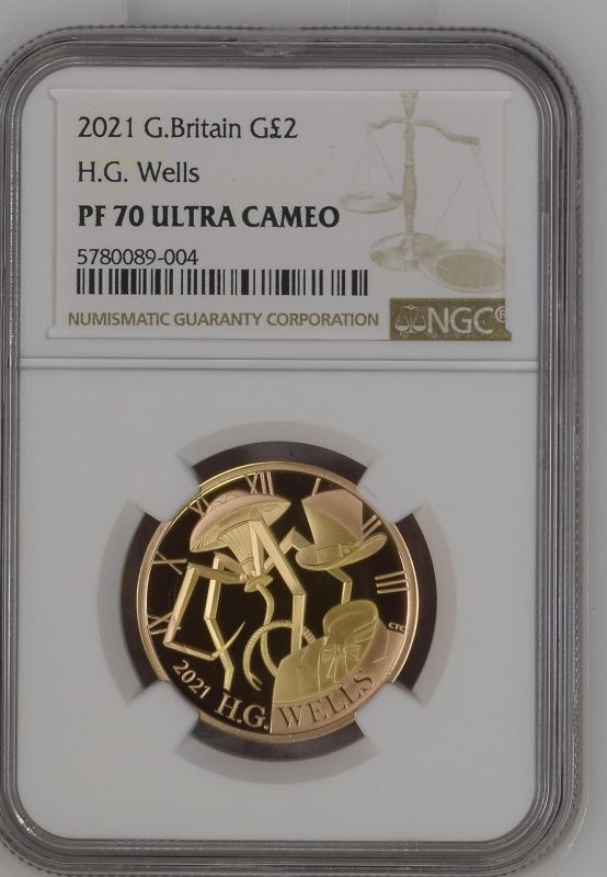 United Kingdom Elizabeth II 2021 Gold 2 Pounds H.G. Wells Proof NGC PF 70 ULTRA CAMEO #5780089-004 ( - Image 3 of 4