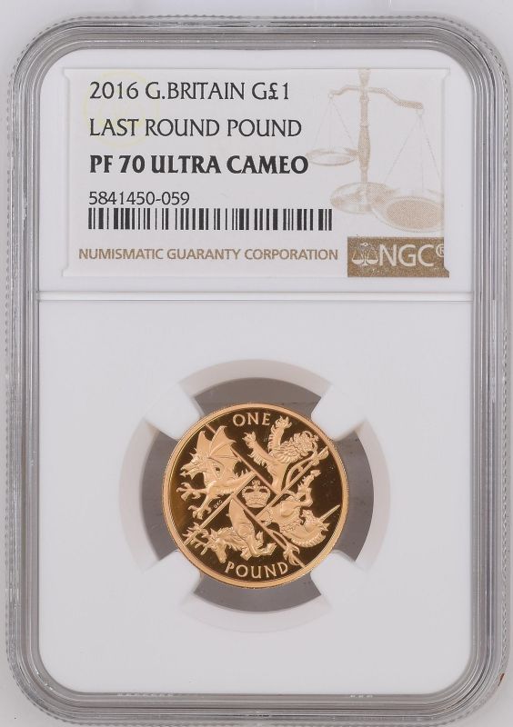 United Kingdom Elizabeth II 2016 Gold One Pound Last Round Pound Proof NGC PF 70 ULTRA CAMEO #584145 - Image 3 of 4