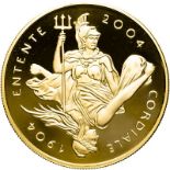 United Kingdom Elizabeth II 2004 Gold 5 Pounds (Crown) Entente Cordiale Proof Box & COA (AGW=1.1777