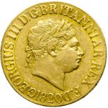 United Kingdom, George III, 1820 Gold Sovereign, Open 2, Scarce - About Very Fine, Lightly Cleaned