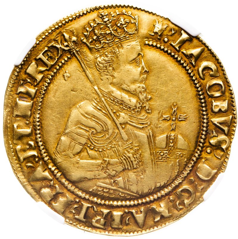 England, James I, Gold Unite (1612-1615), mm. Tower - NGC AU53