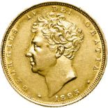 United Kingdom, George IV, 1825 Gold Sovereign, Bare head, Scarce - Good very fine, cleaned, ex. mou