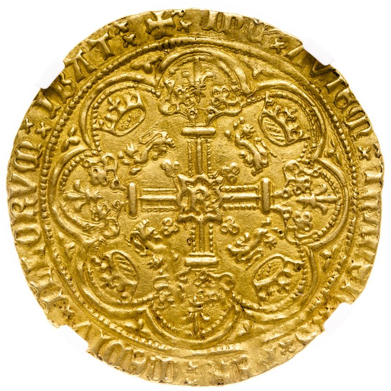 England, Richard II, Gold Noble (1377-1399), Type IIIA, Calais, French Title Resumed - NGC AU58 - Image 2 of 2