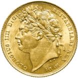 United Kingdom, George IV, 1822 Gold Sovereign, About uncirculated, obverse harshly cleaned