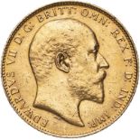 United Kingdom, Edward VII, 1908 Gold Sovereign, About extremely fine, lightly cleaned, slight edge