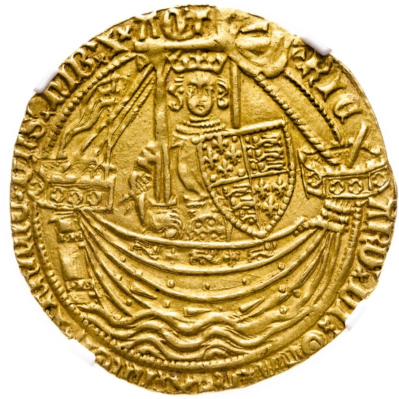 England, Richard II, Gold Noble (1377-1399), Type IIIA, Calais, French Title Resumed - NGC AU58