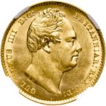 United Kingdom, William IV, 1832 Gold Sovereign, Second Bust, Scarce - NGC MS62