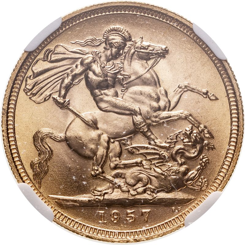 United Kingdom, Elizabeth II, 1957 Gold Sovereign, NGC MS 65 - Image 2 of 4