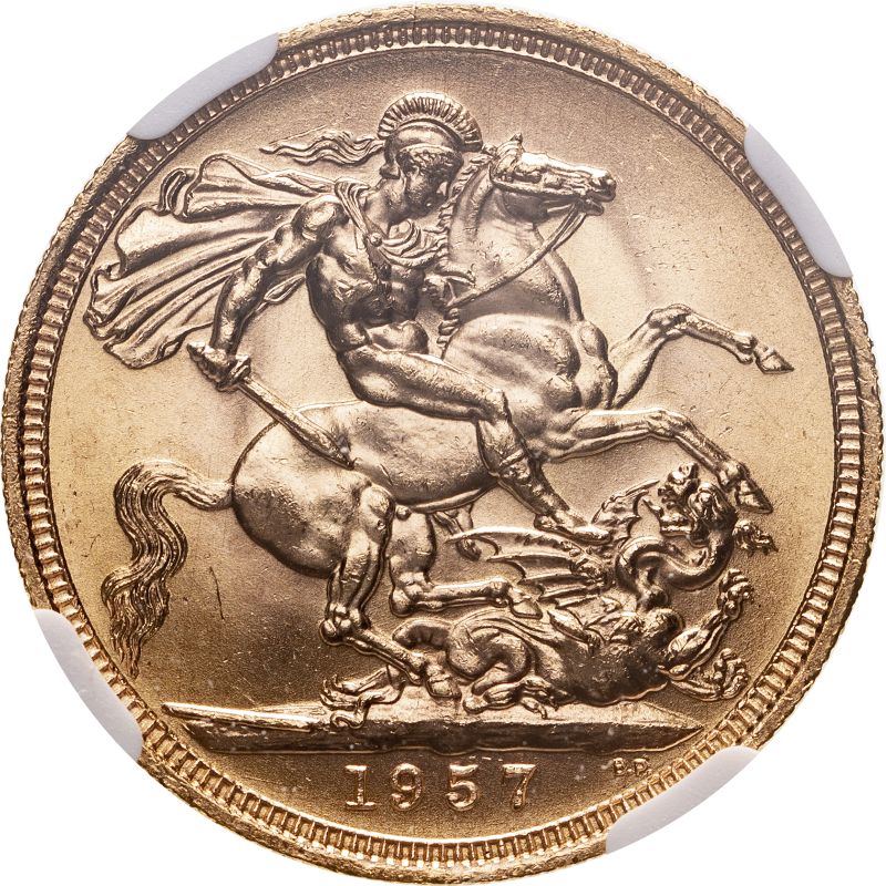 United Kingdom, Elizabeth II, 1957 Gold Sovereign, NGC MS 63 - Image 2 of 4