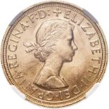 United Kingdom, Elizabeth II, 1957 Gold Sovereign, NGC MS 65