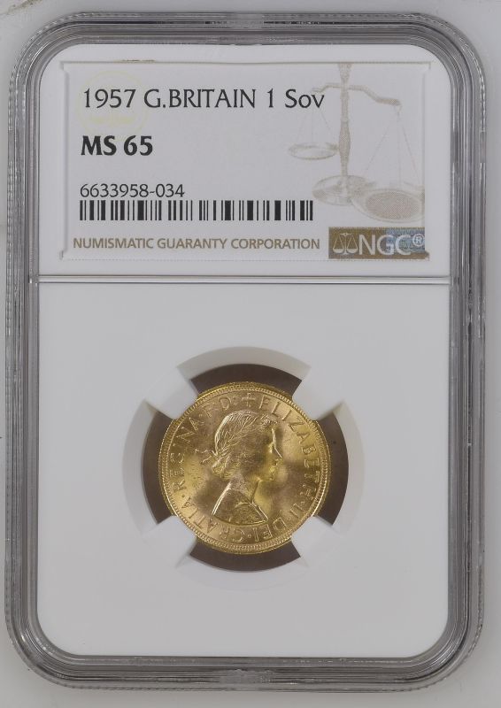 United Kingdom, Elizabeth II, 1957 Gold Sovereign, NGC MS 65 - Image 3 of 4