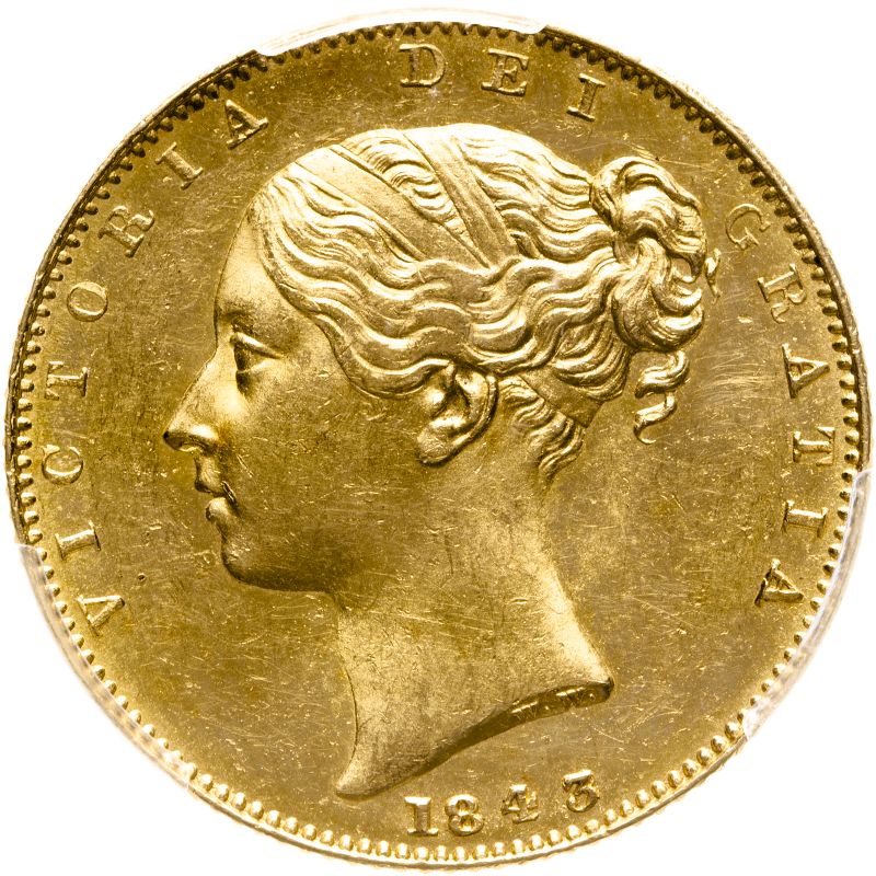 United Kingdom, Victoria, 1843/2 Gold Sovereign, 3 over 2, Extremely Rare, R5 - PCGS MS63, Equal-Fin