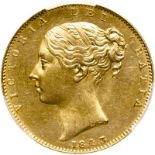 United Kingdom, Victoria, 1843/2 Gold Sovereign, 3 over 2, Extremely Rare, R5 - PCGS MS63, Equal-Fin