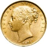 Australia, Victoria, 1871 S Gold Sovereign, Shield; WW Raised, About extremely fine, scratch