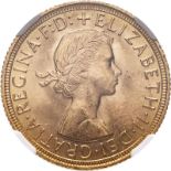 United Kingdom, Elizabeth II, 1958 Gold Sovereign, NGC MS 65