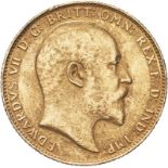 United Kingdom, Edward VII, 1908 Gold Sovereign, About extremely fine, damaged