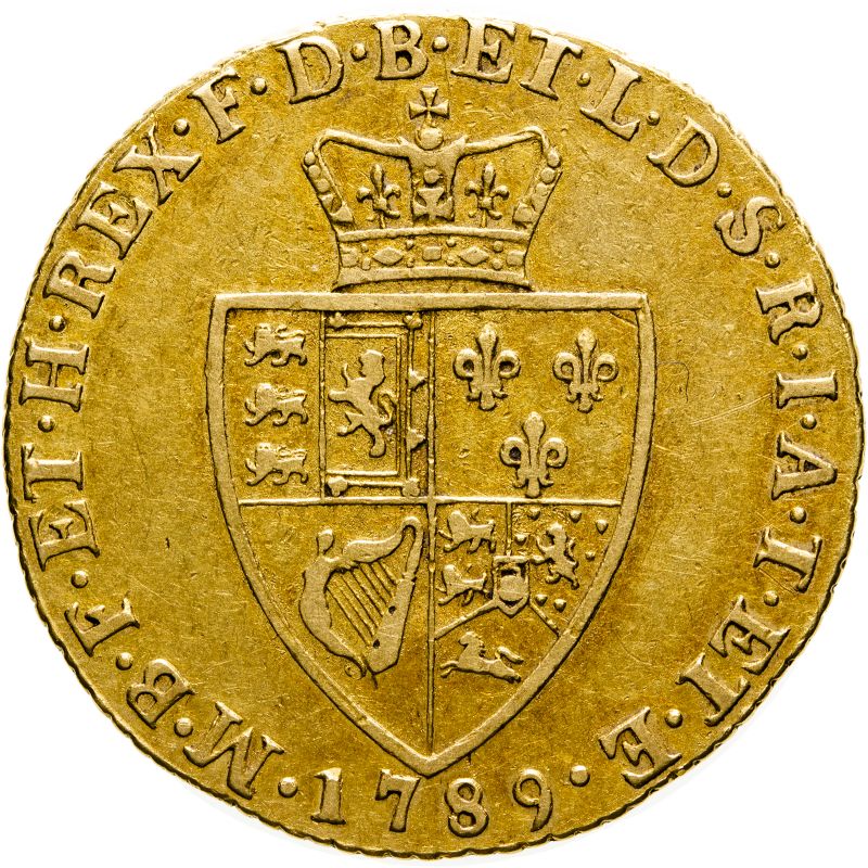 Great Britain, George III, 1789 Gold Guinea, Large 9, Fine, lightly cleaned, possibly ex. mount - Image 2 of 2