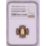 United Kingdom, Elizabeth II, 1989 Gold Half-Sovereign, 500th Anniversary, Proof, NGC PF 69 ULTRA CA