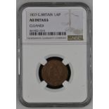 United Kingdom, George IV, 1827 Copper Farthing, NGC AU Details