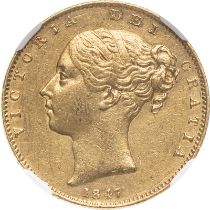 United Kingdom, Victoria, 1847 Gold Sovereign, NGC AU 55