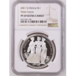 St. Helena, Elizabeth II, 2021 Silver One Pound, Three Graces, Proof, NGC PF 69 ULTRA CAMEO Box & CO