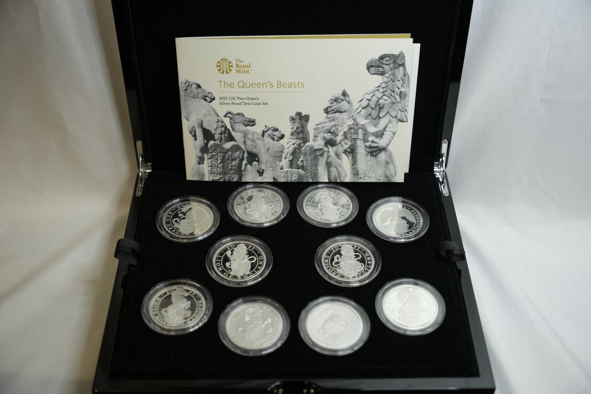 United Kingdom, Elizabeth II,  The Queen's Beasts 2021 Two-Ounce Silver Proof 10-Coin Set