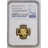 United Kingdom, Elizabeth II, 2022 Gold 25 Pounds, Year of the Tiger, Proof, NGC PF 70 ULTRA CAMEO