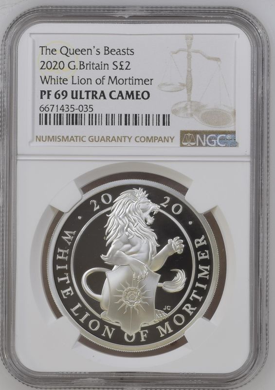 United Kingdom, Elizabeth II, 2020 Silver 2 Pounds, White Lion of Mortimer, Proof, NGC PF 69 ULTRA C