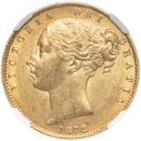 United Kingdom, Victoria, 1872 Gold Sovereign, Shield - die number, NGC MS 61