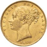 United Kingdom, Victoria, 1855 Gold Sovereign, WW incuse, NGC AU 58