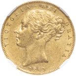 United Kingdom, Victoria, 1863 Gold Sovereign, No die number, NGC AU 58