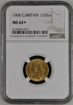 United Kingdom, Edward VII, 1908 Gold Half-Sovereign, NGC MS 62+